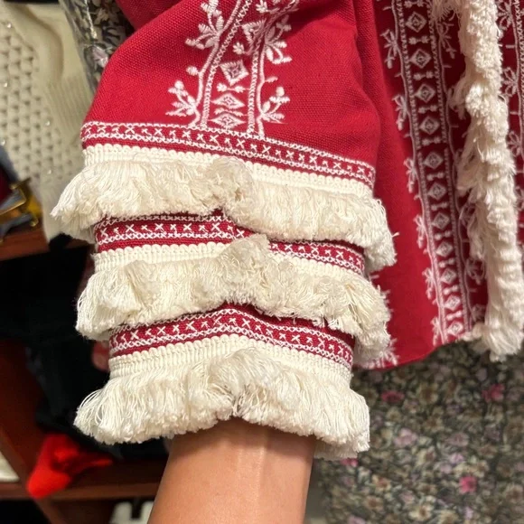 Julia Amory Red Jacket with White Embroidery - Picture 13 of 13